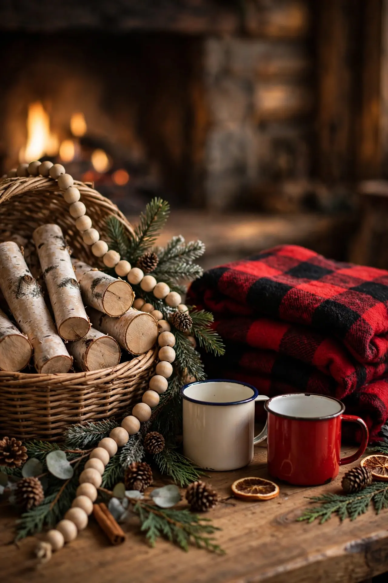 cozy cabin christmas decor wood plaid