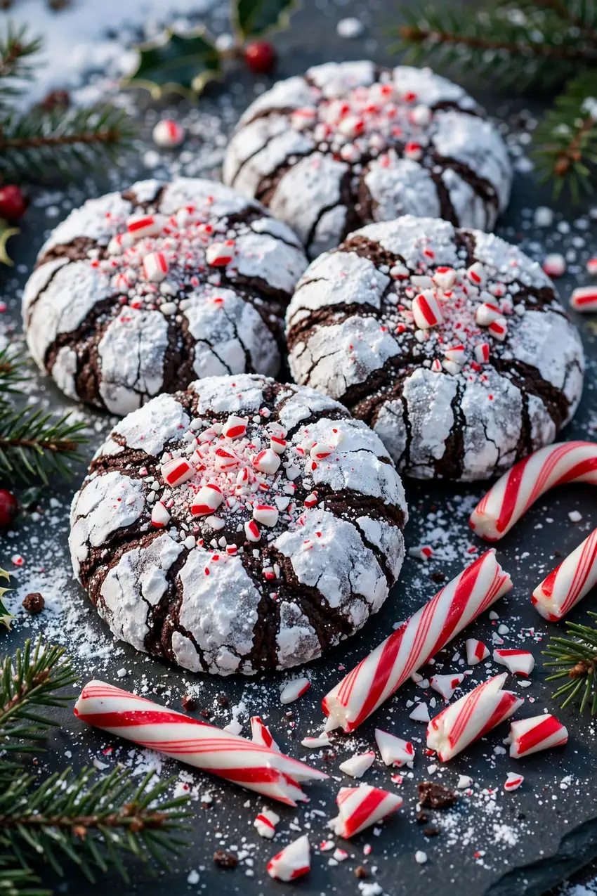peppermint chocolate crinkle cookies