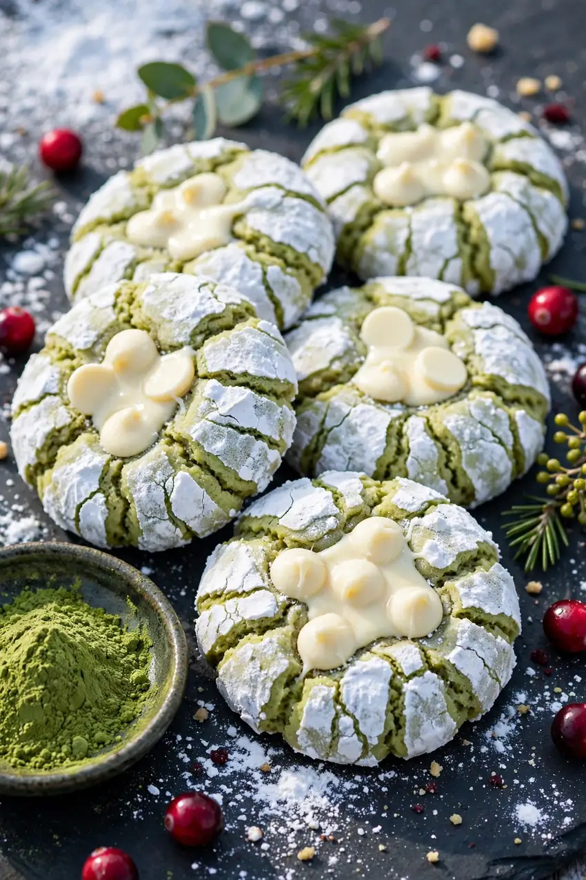 matcha crinkle cookies
