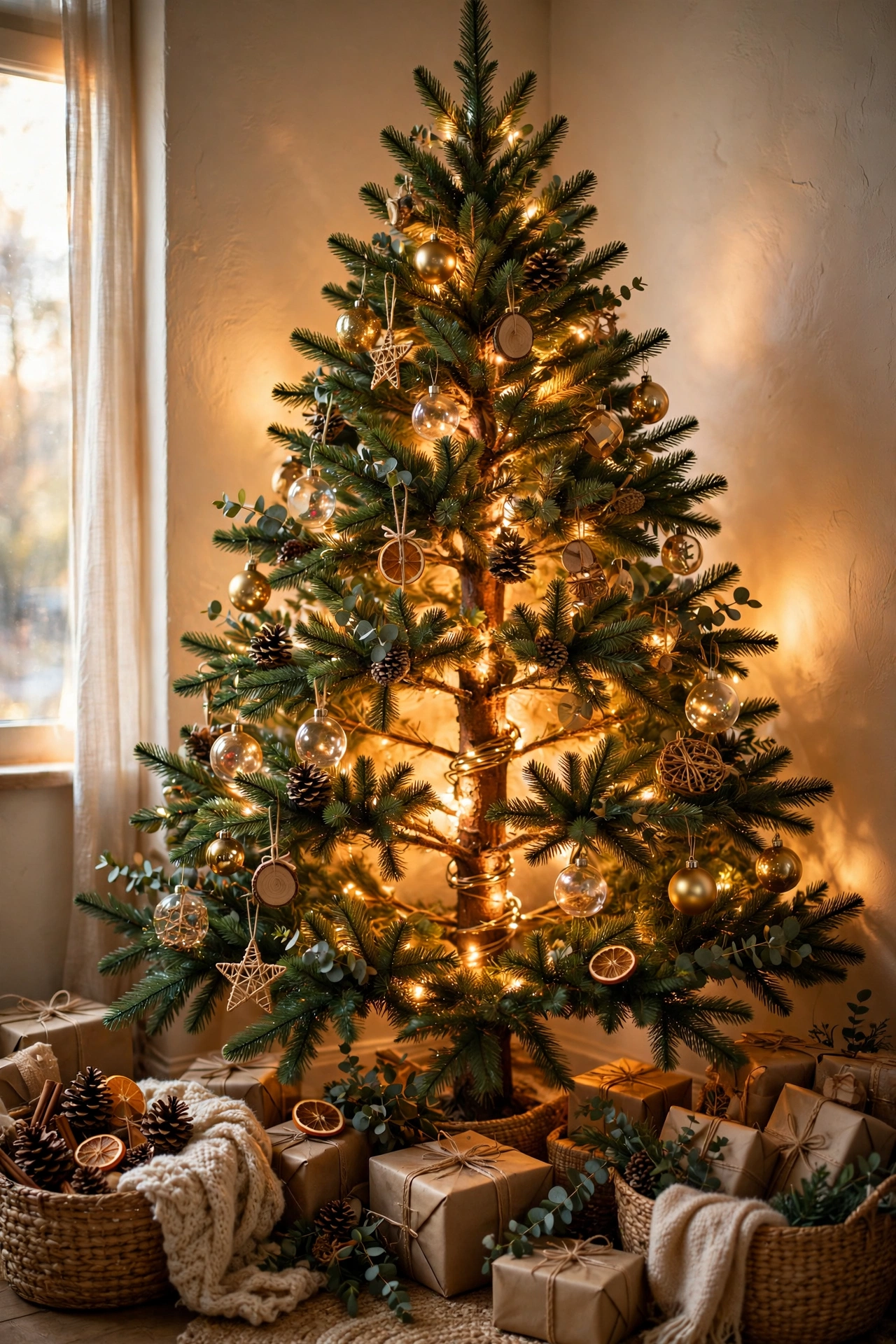 christmas tree lights corner tree deep in branches