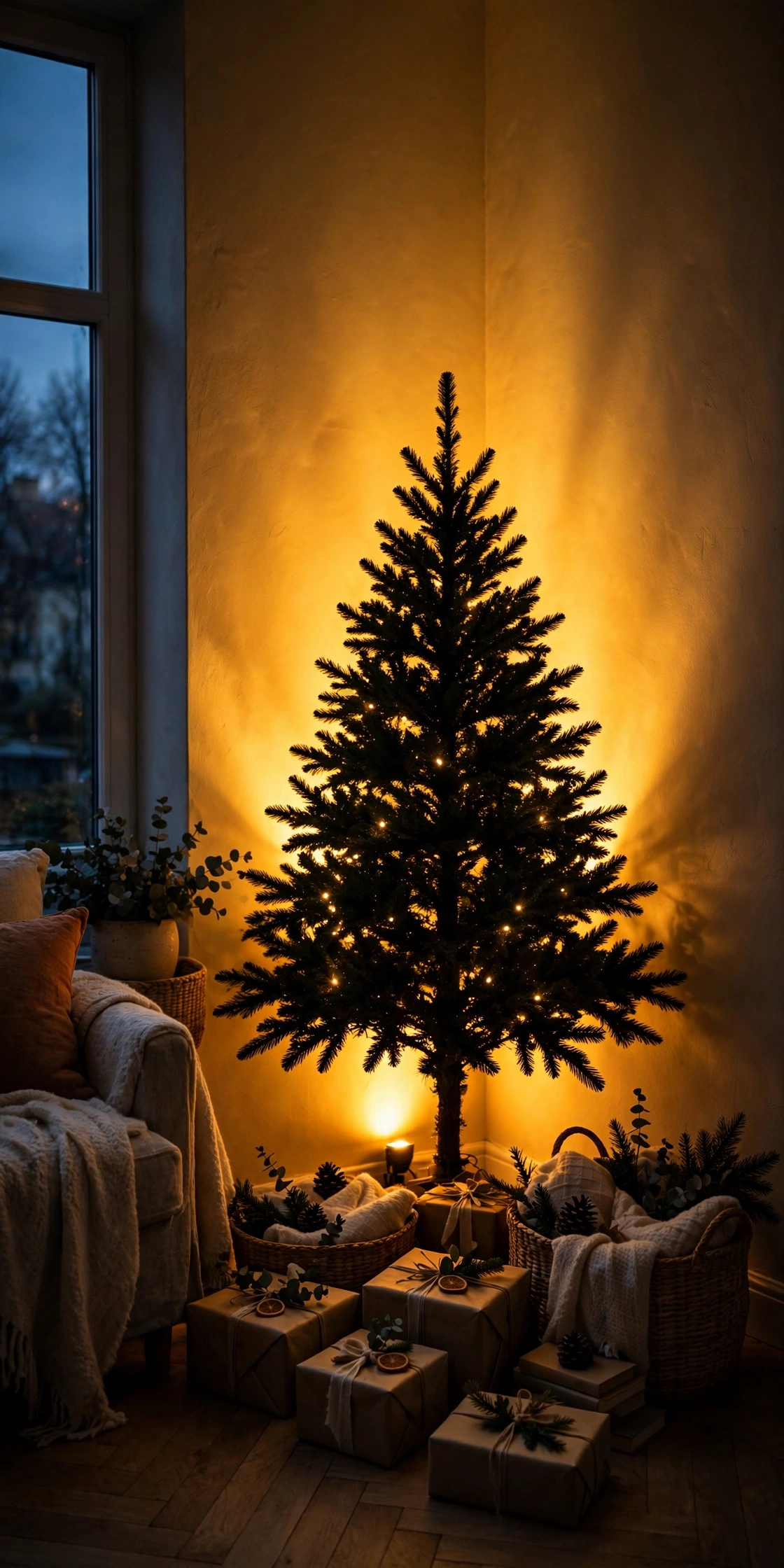 christmas tree uplight corner wall glow