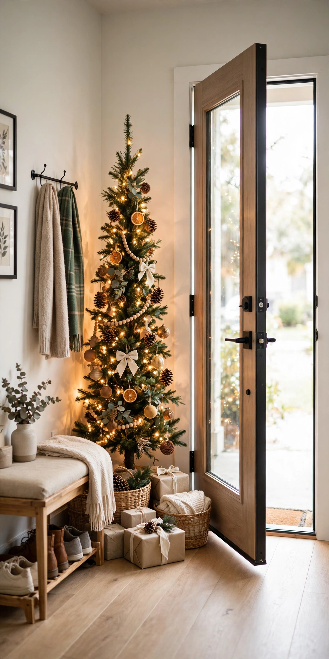 entryway corner christmas tree slim welcoming