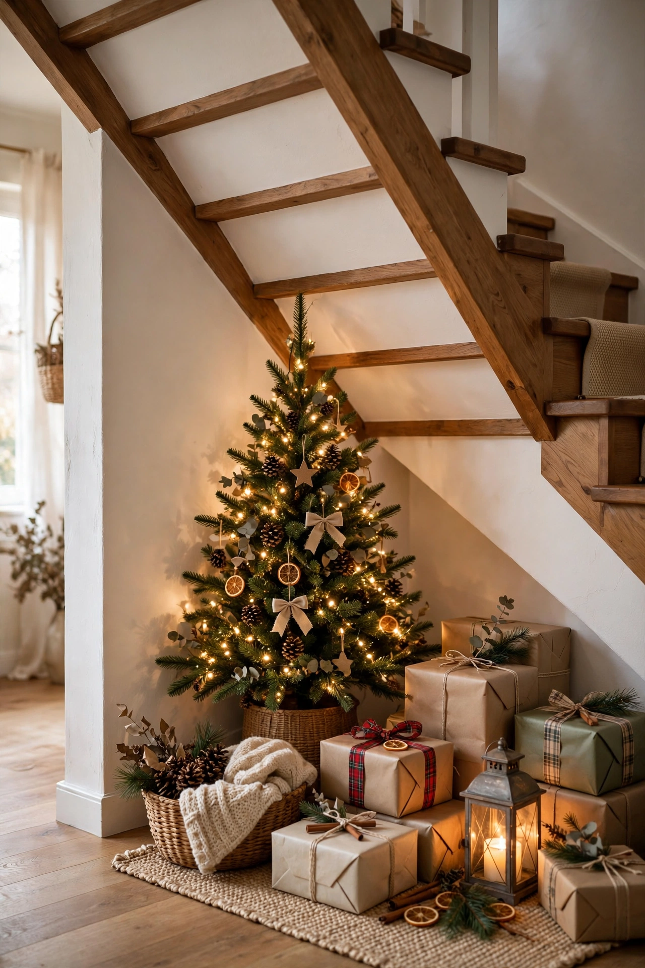 christmas tree under stairs corner nook