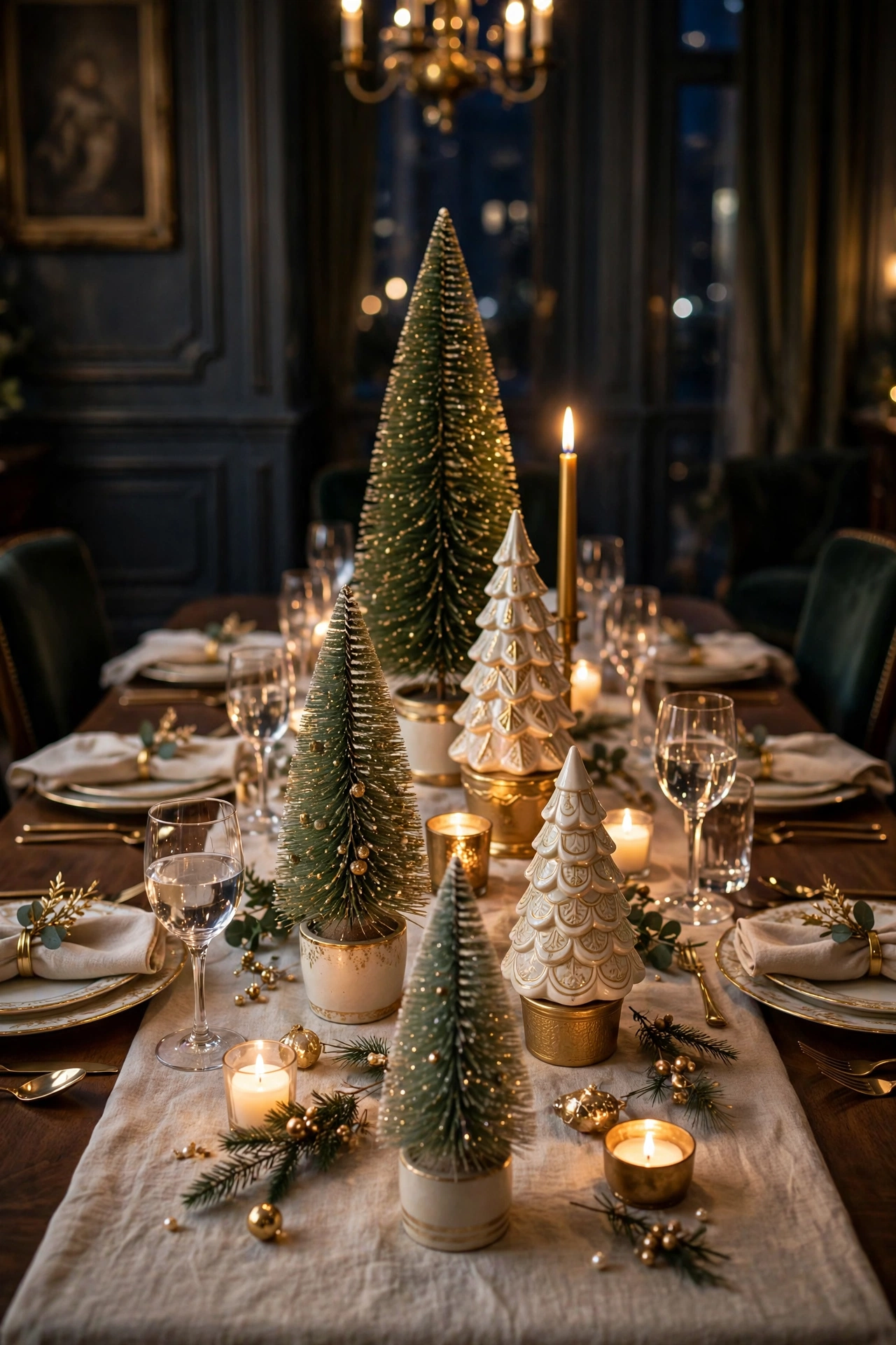 mini christmas trees table centerpiece row