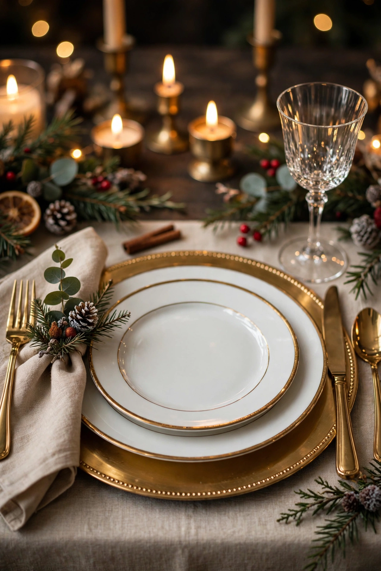 gold charger plates christmas place setting layers
