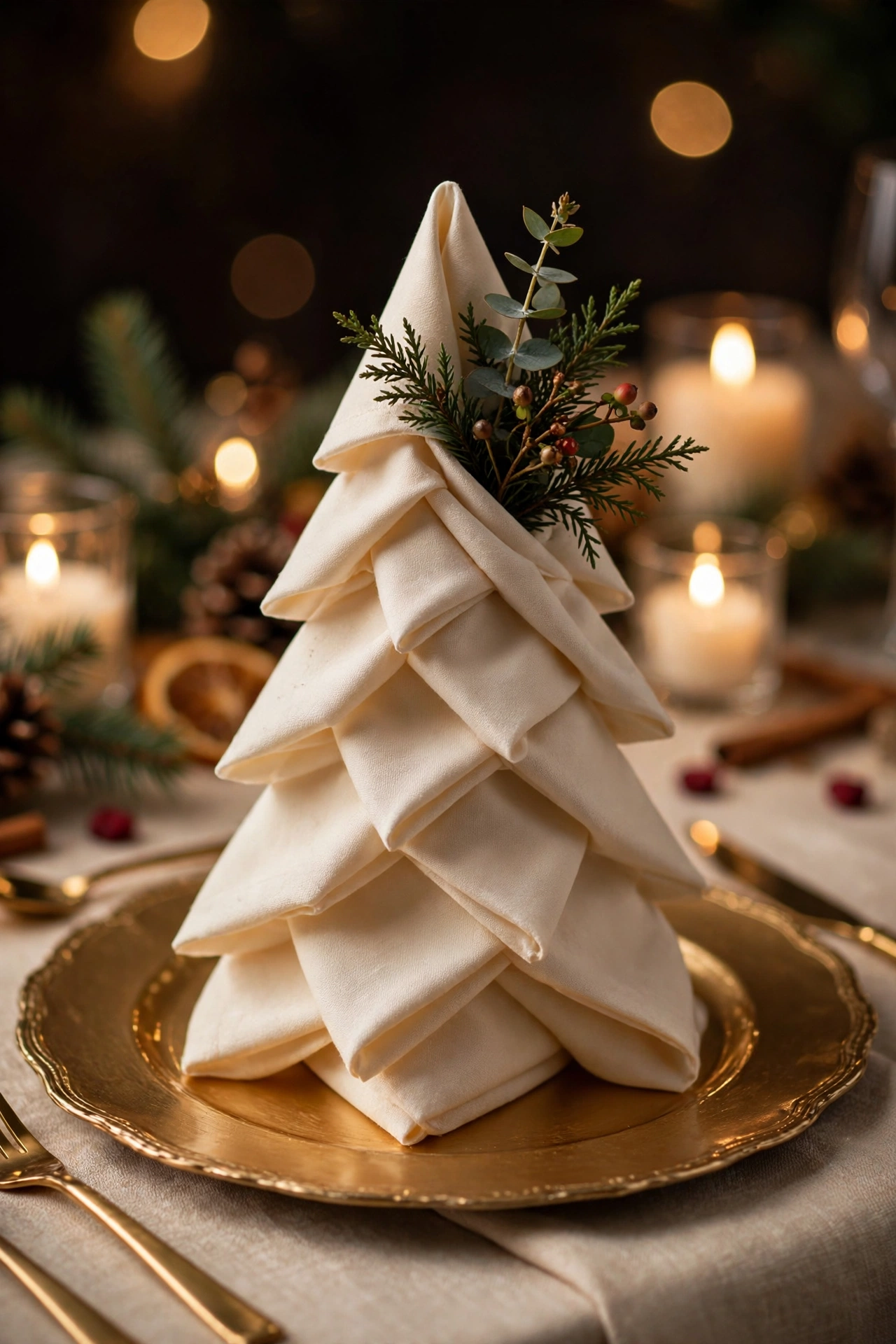 christmas napkin fold tree shape place setting