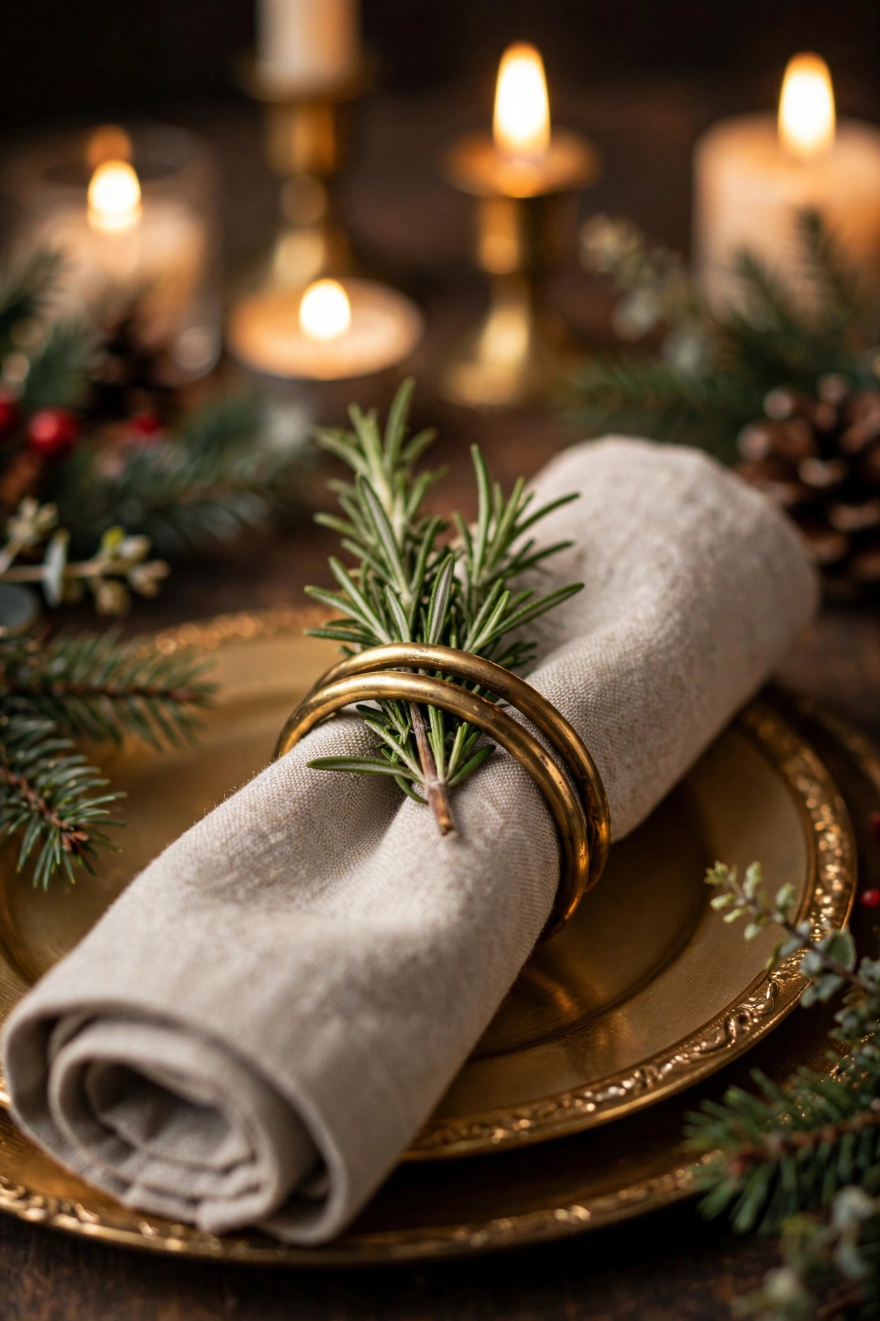 napkin rings rosemary sprig christmas table