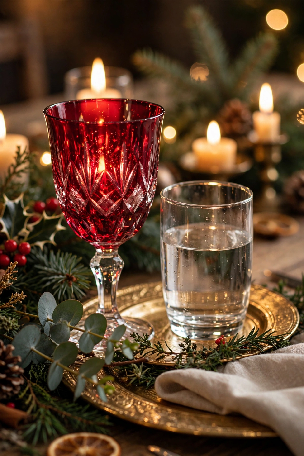 colored glass goblets christmas dining table sparkle