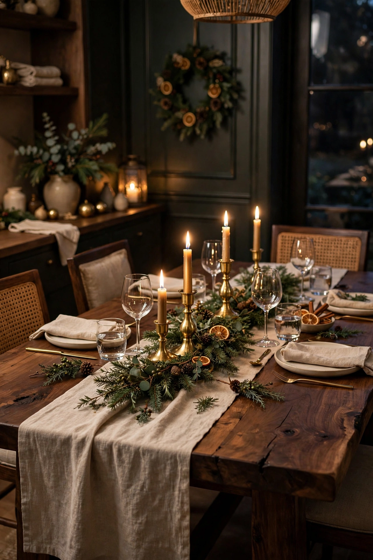christmas dining table bare wood runner vs tablecloth