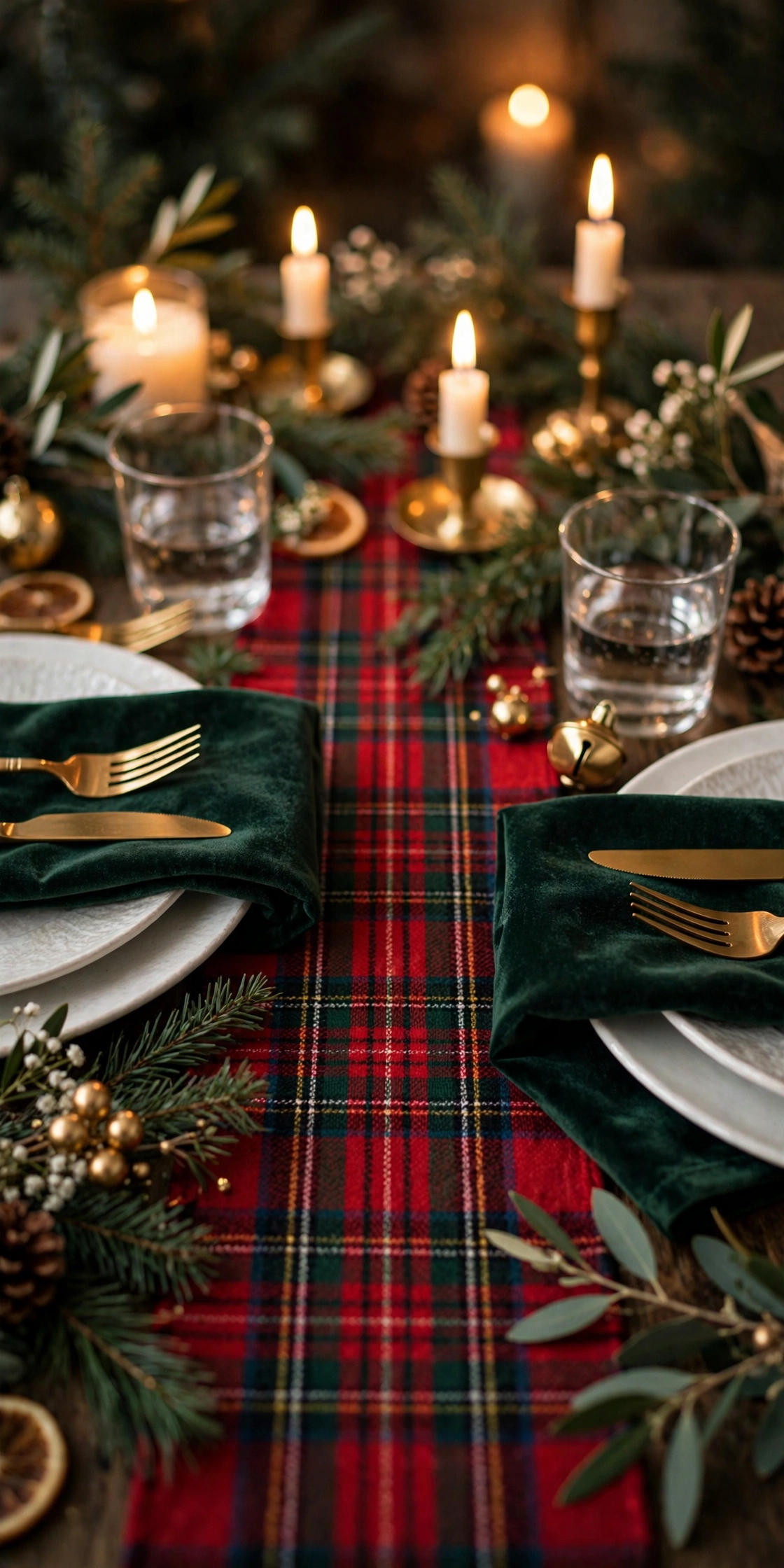 plaid tartan runner velvet napkins christmas table