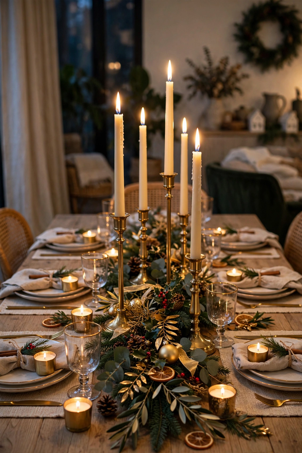 brass candlesticks taper candles christmas table heights