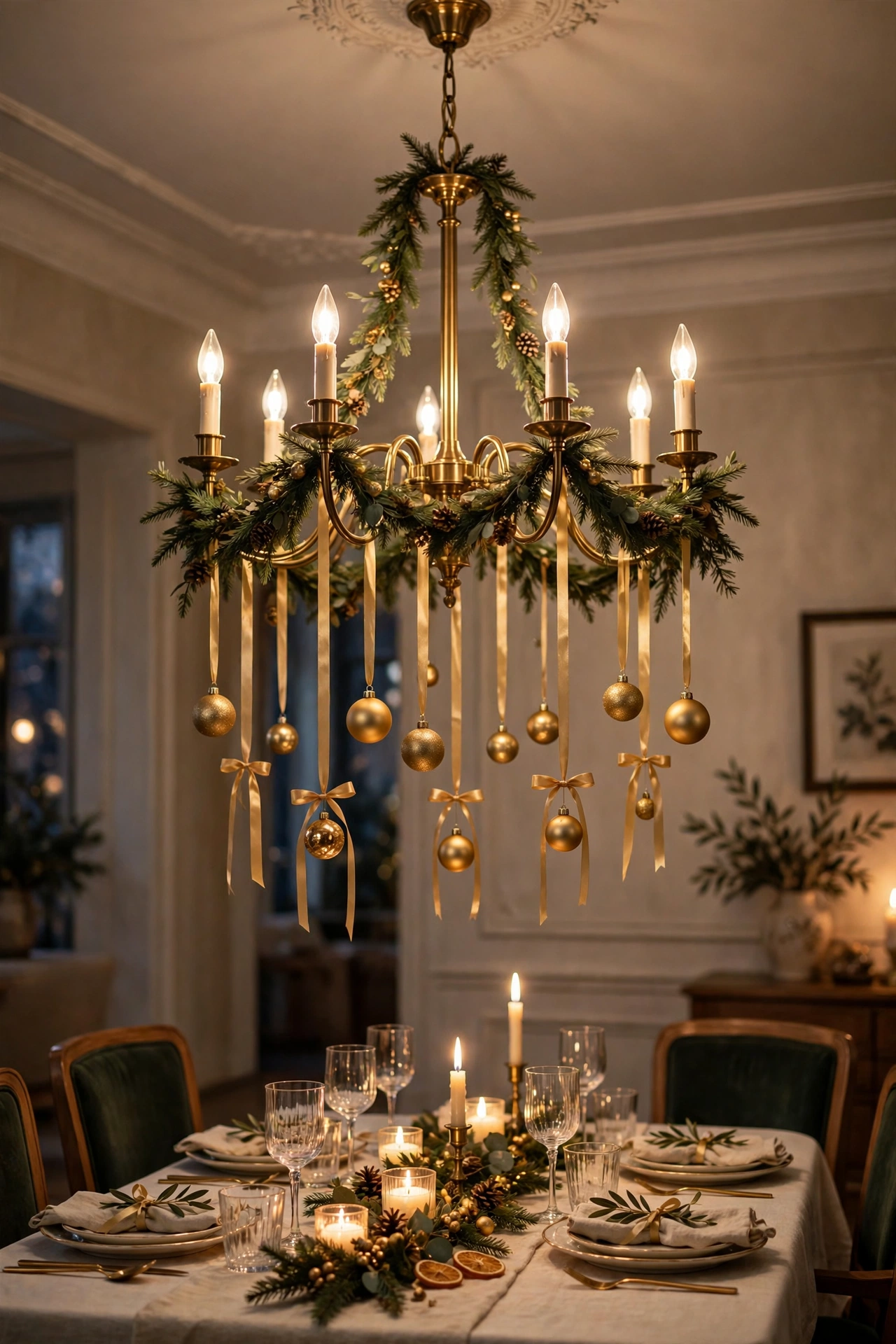 chandelier christmas garland hanging ornaments dining