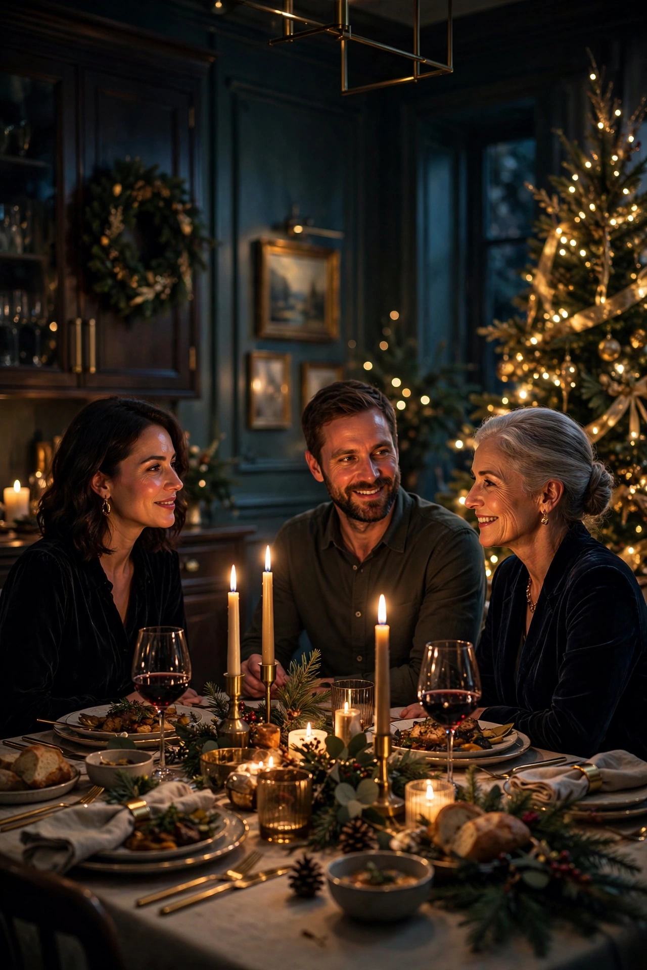 dining room dim lighting candlelit christmas dinner