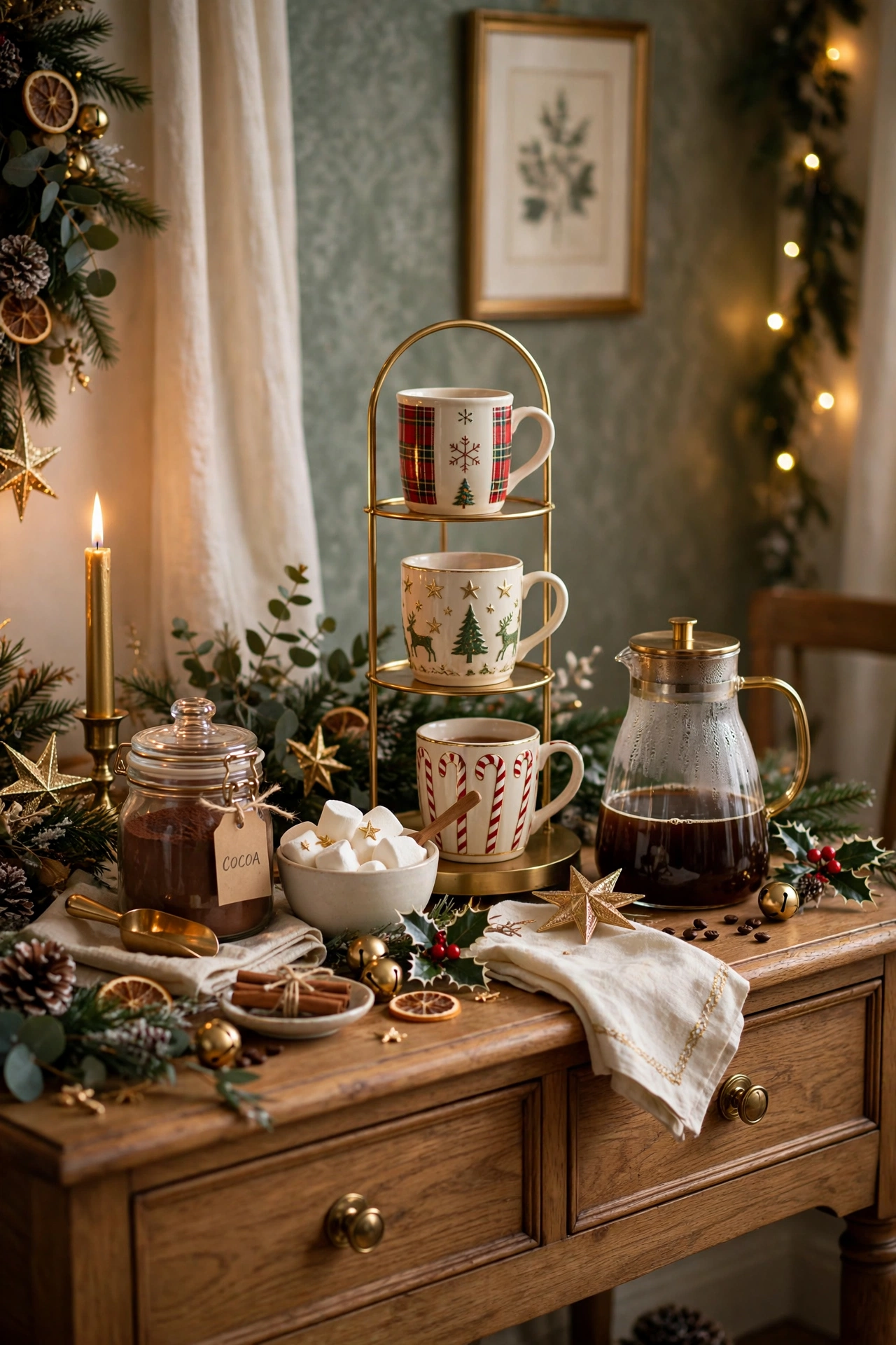 hot cocoa coffee drink station sideboard christmas