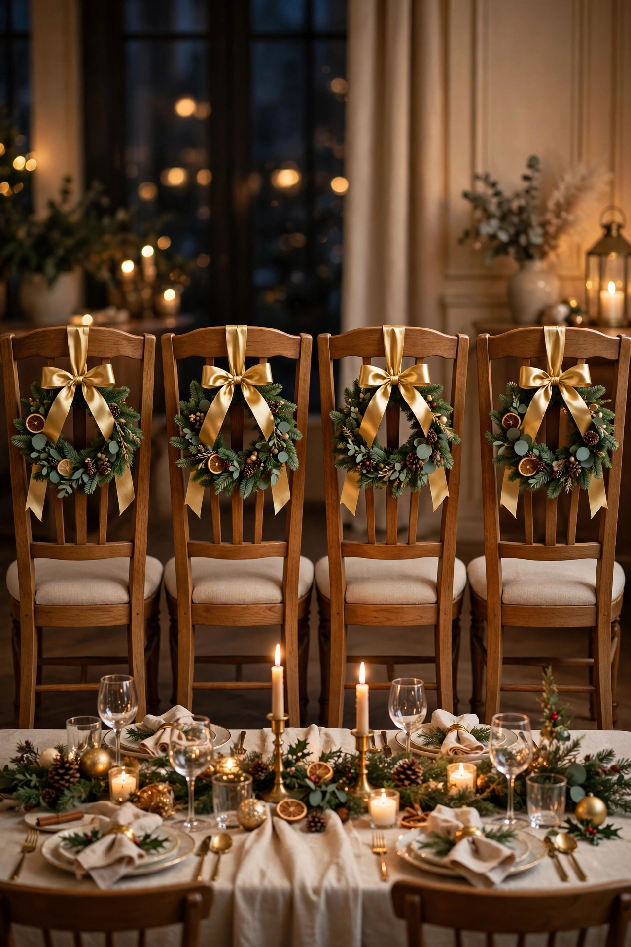 mini wreaths dining chair backs christmas ribbon