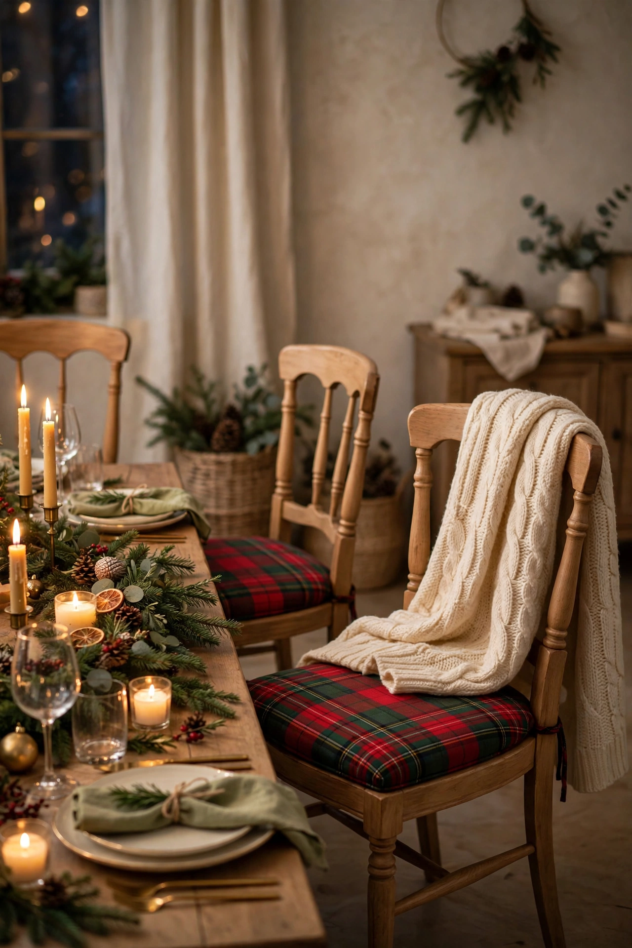 plaid seat cushions dining chairs christmas comfort