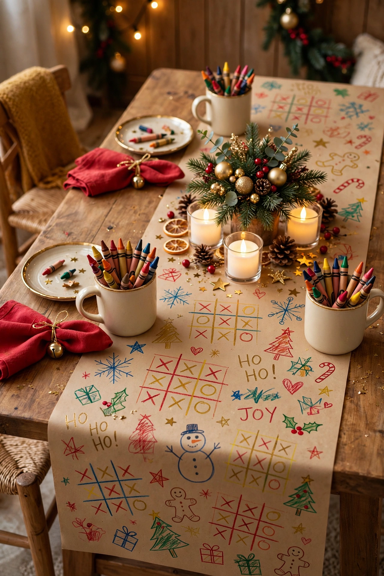 kids christmas table paper runner drawing