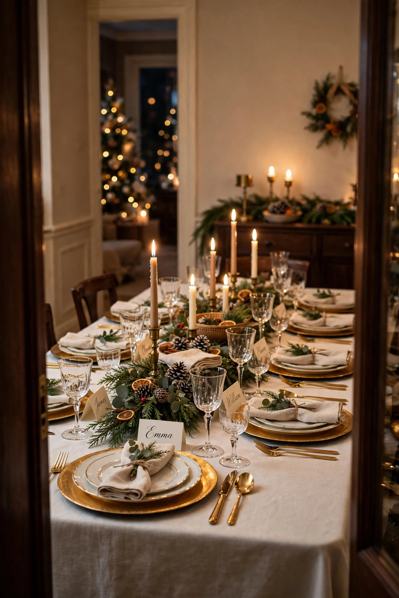 christmas dinner table set upgrade candles place cards