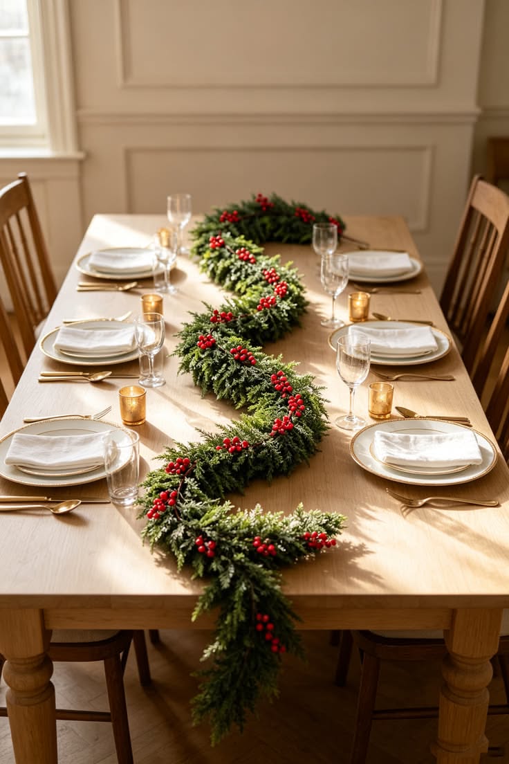 christmas garland centerpiece dining table tablescape