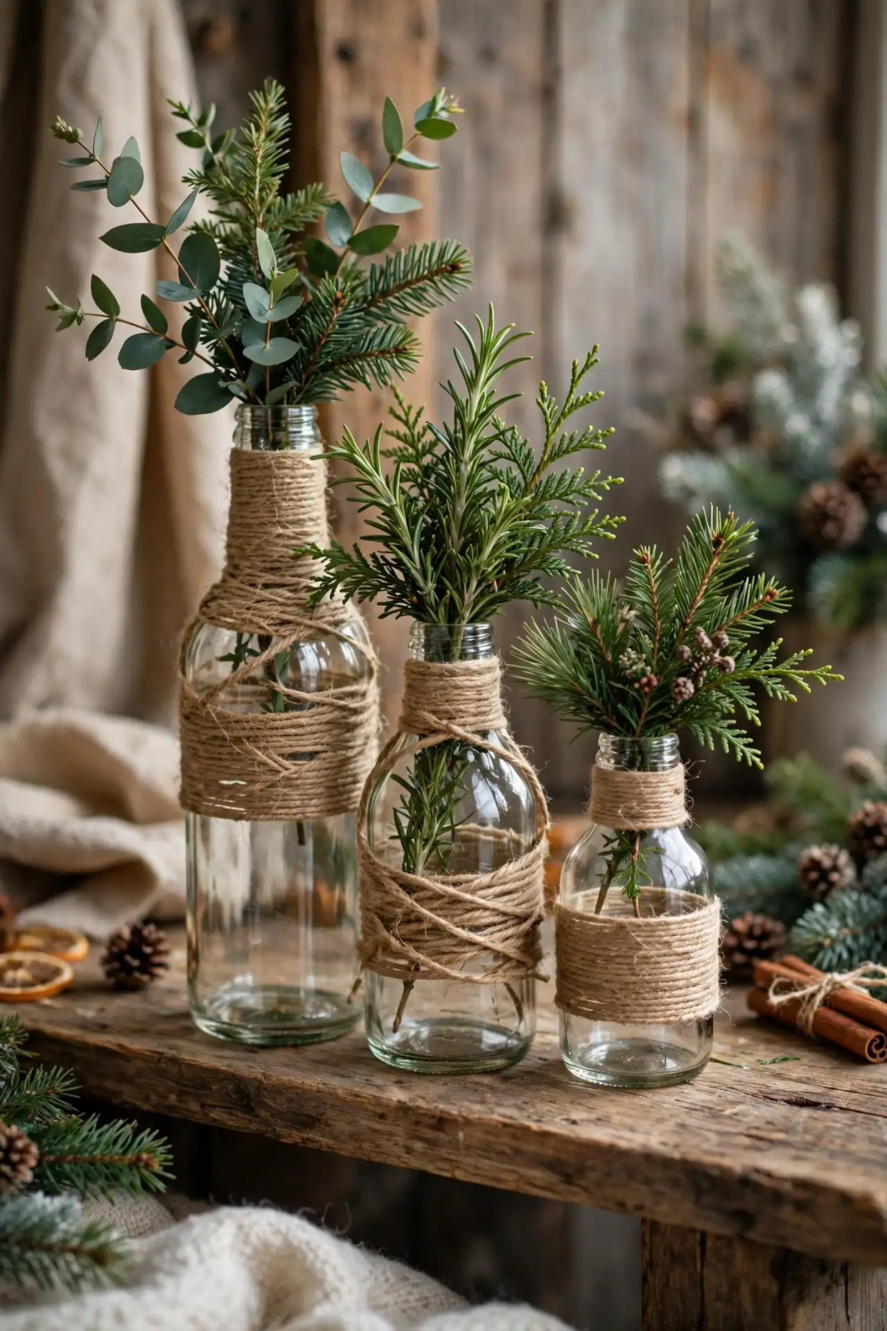 Twine-Wrapped Bottle Vases
