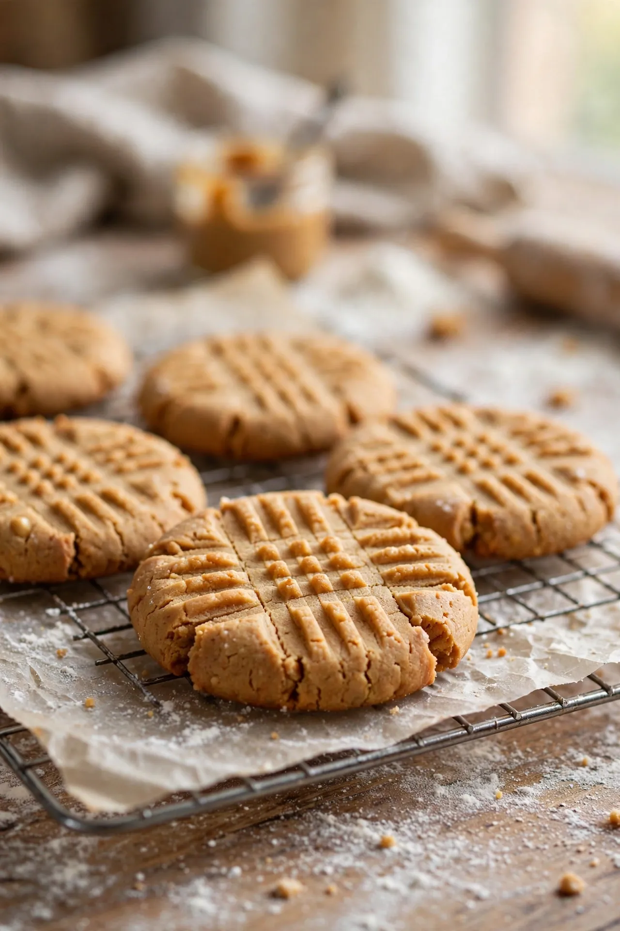 3 ingredient peanut butter cookies with fork marks