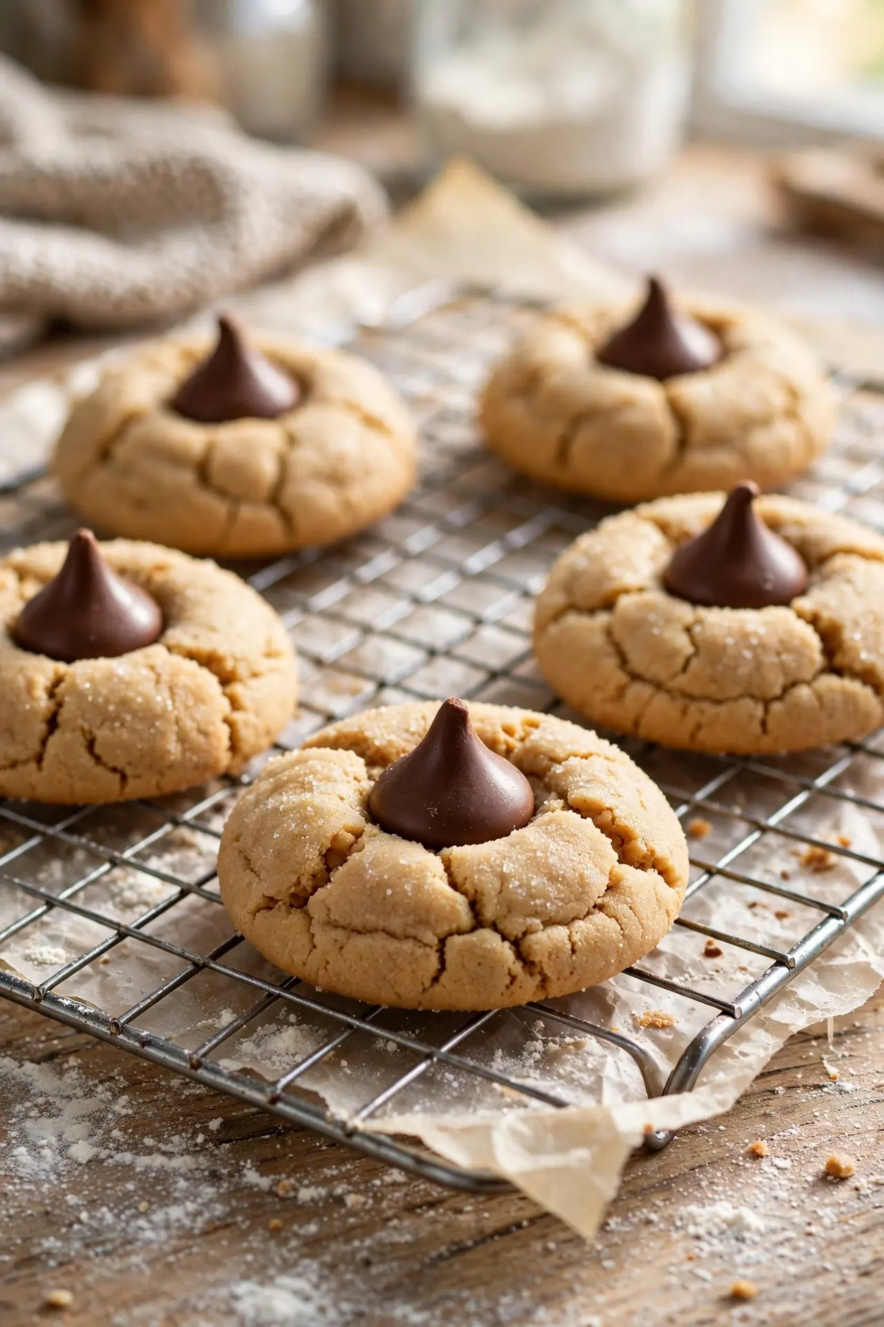 peanut butter blossoms christmas cookies with chocolate kiss