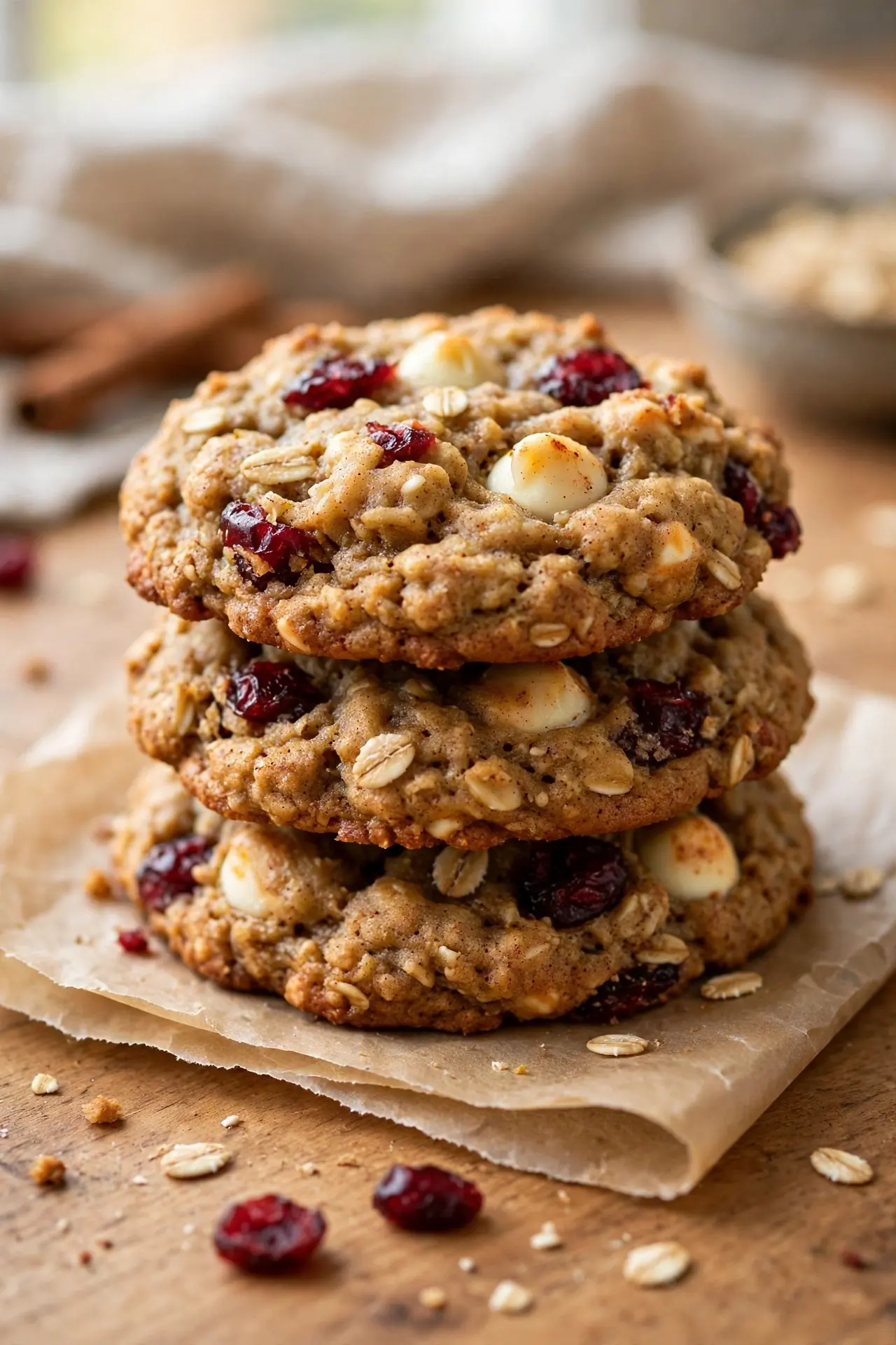spiced oatmeal cookies with white chocolate and cranberry