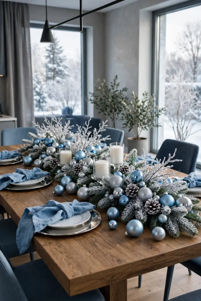 blue elegant christmas table decorations