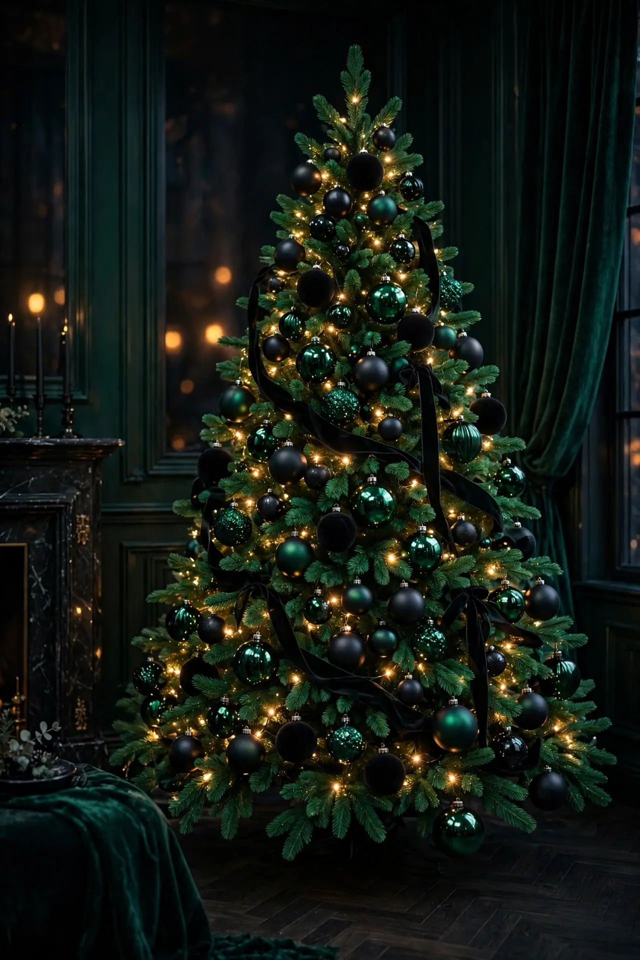 Emerald Green and Black Christmas Tree emerald green and black christmas tree dramatic
