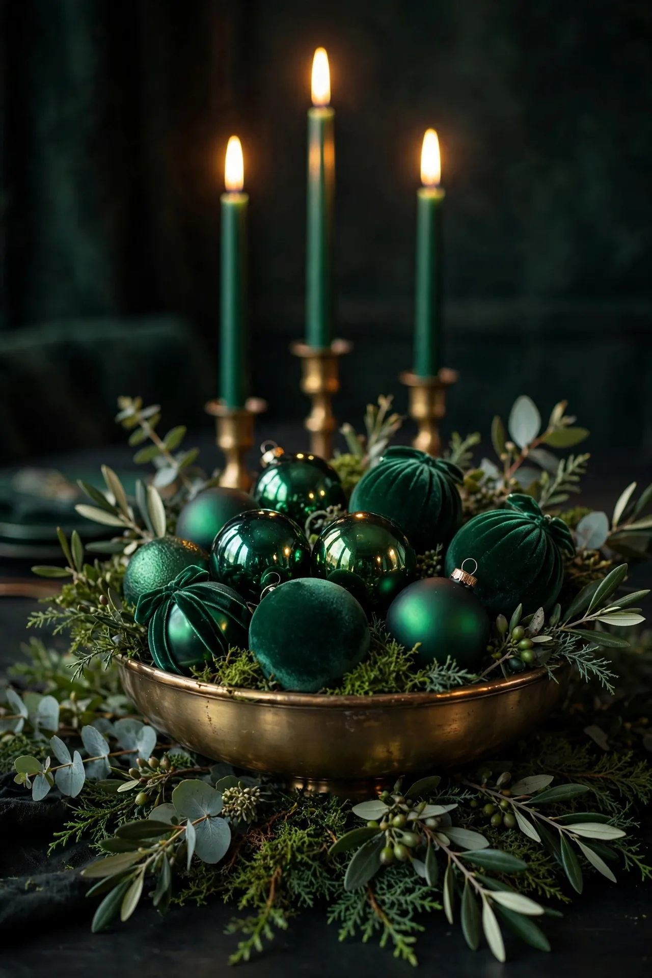 Emerald Green Christmas Ornaments Bowl Centerpiece emerald green christmas ornaments bowl centerpiece