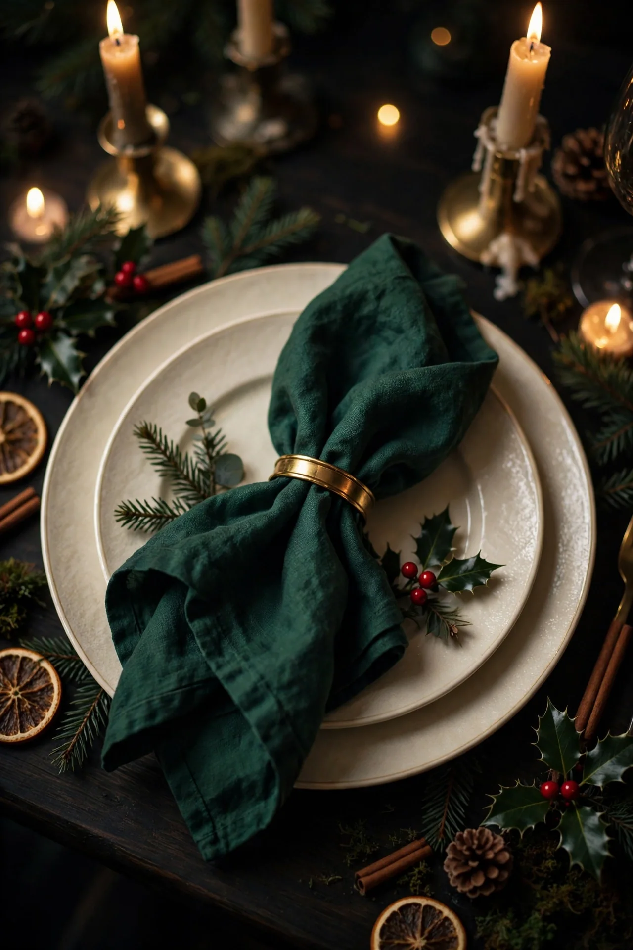 Emerald Green Napkins With Gold Napkin Rings emerald green christmas decorations napkins gold rings