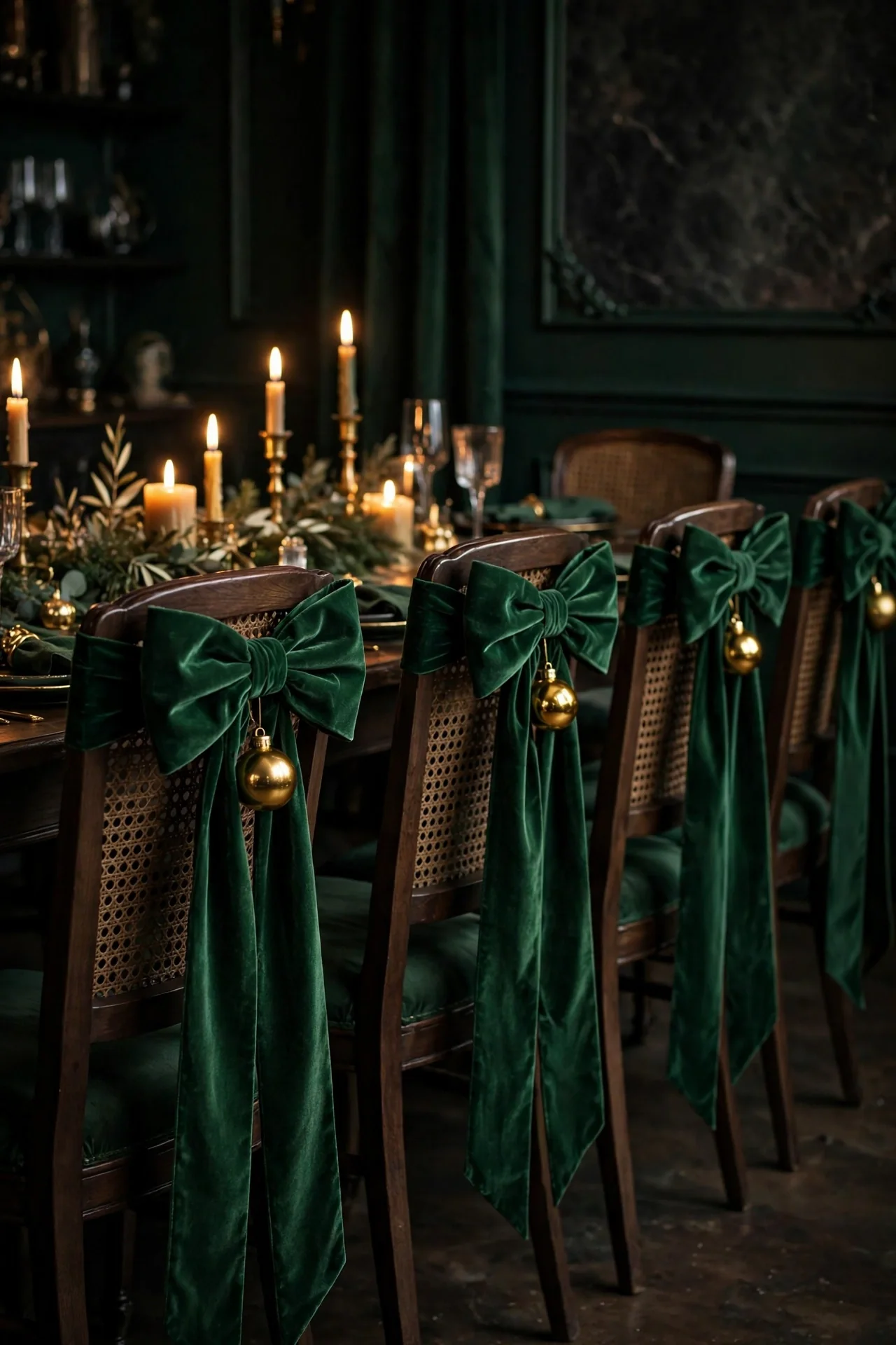 Emerald Green Chair Bows for Christmas Dining emerald green christmas decorations chair bows dining
