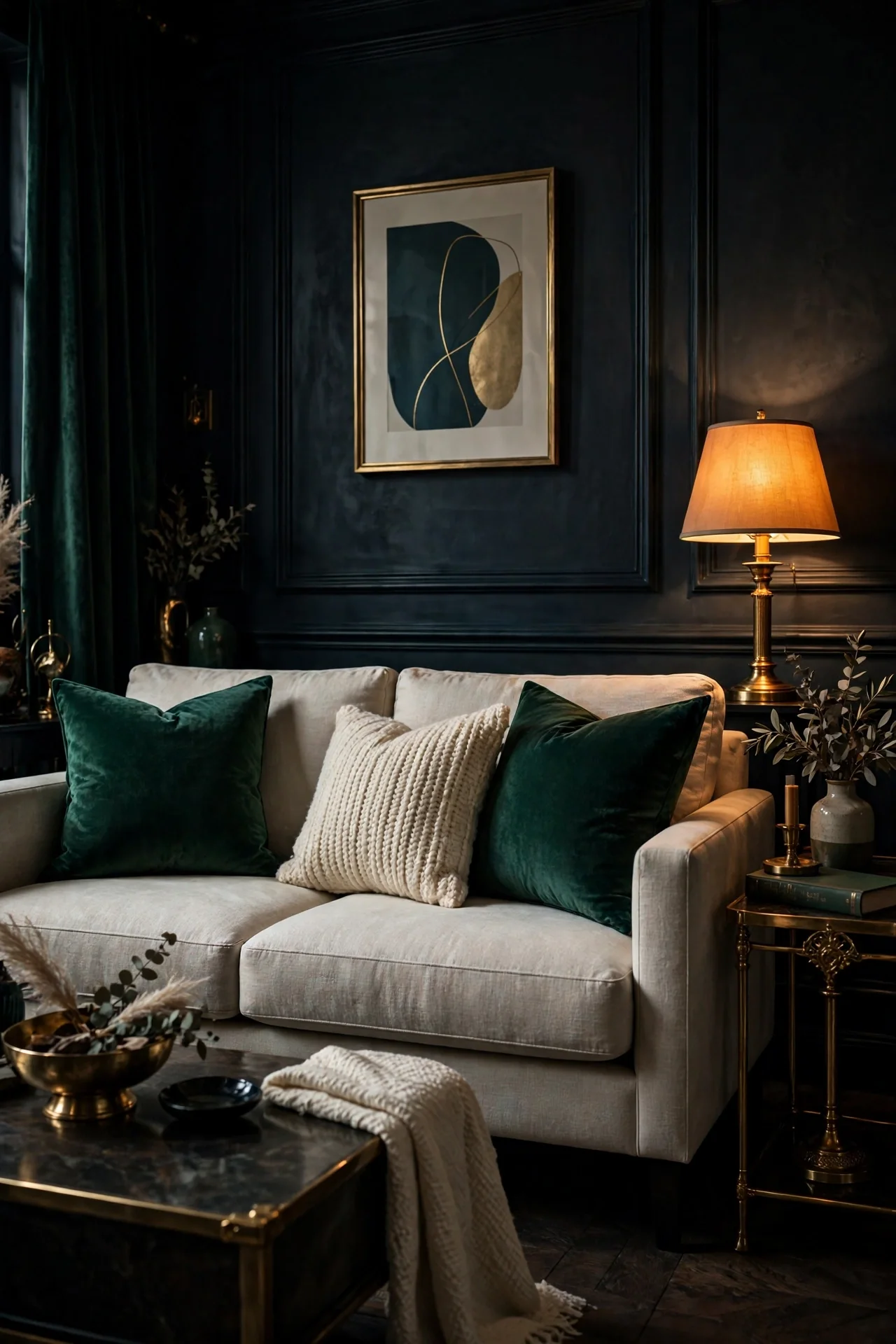 Emerald Green Velvet Pillows on the Sofa emerald green christmas decor pillows velvet sofa