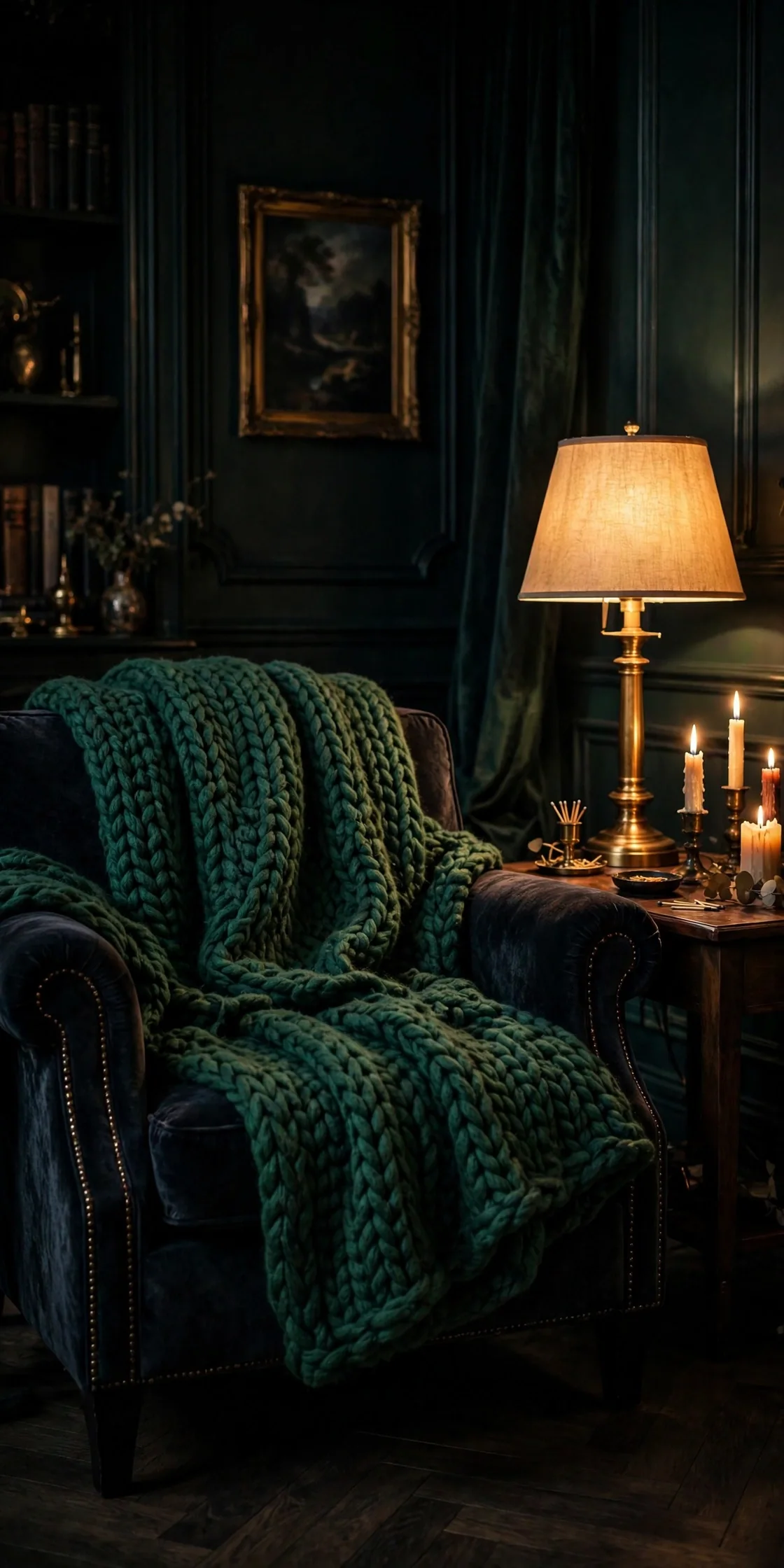 Emerald Christmas Throw on the Armchair emerald christmas decor throw blanket armchair