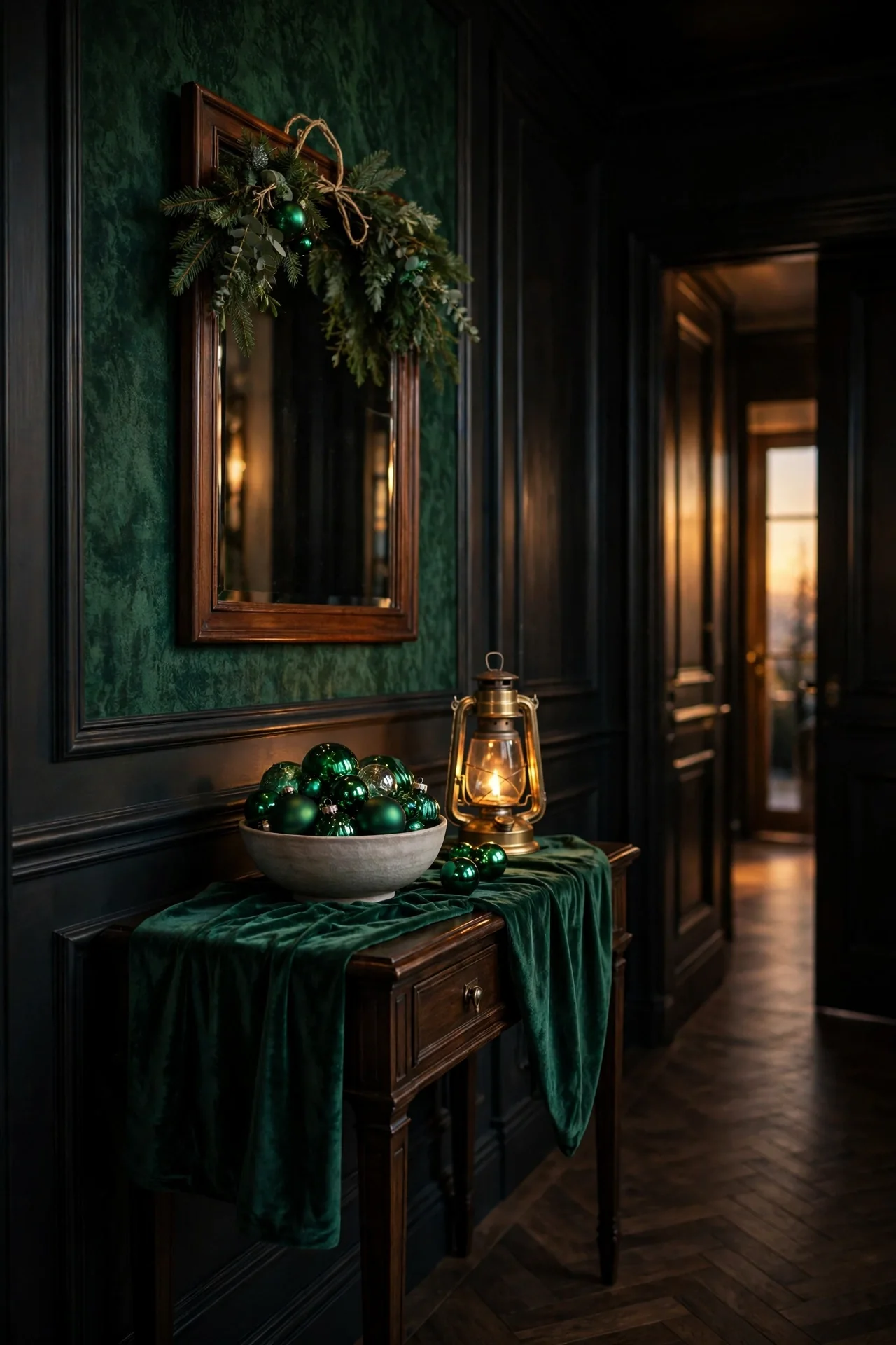 Emerald Green Entryway Console Christmas Decor emerald green christmas decor entryway console