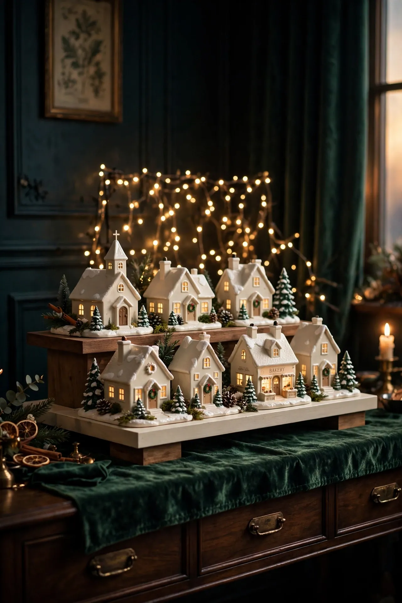 Emerald Christmas Village Display With Green Accents emerald christmas decorations advent village display