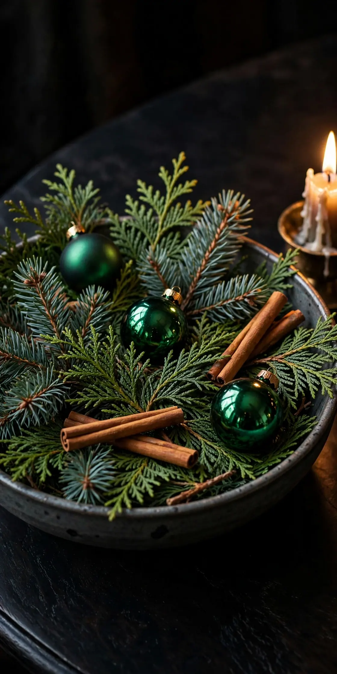 Emerald Green Christmas Greenery and Scent Bowl emerald green christmas decor scent greenery bowl