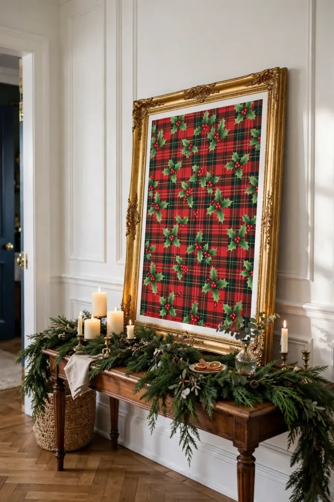 framed wrapping paper christmas art entryway