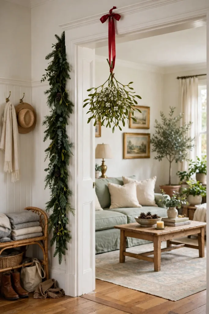 mistletoe hanging interior doorway christmas