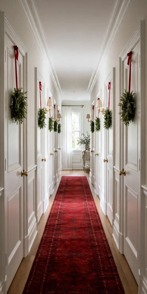 mini wreaths hallway doors christmas ribbon