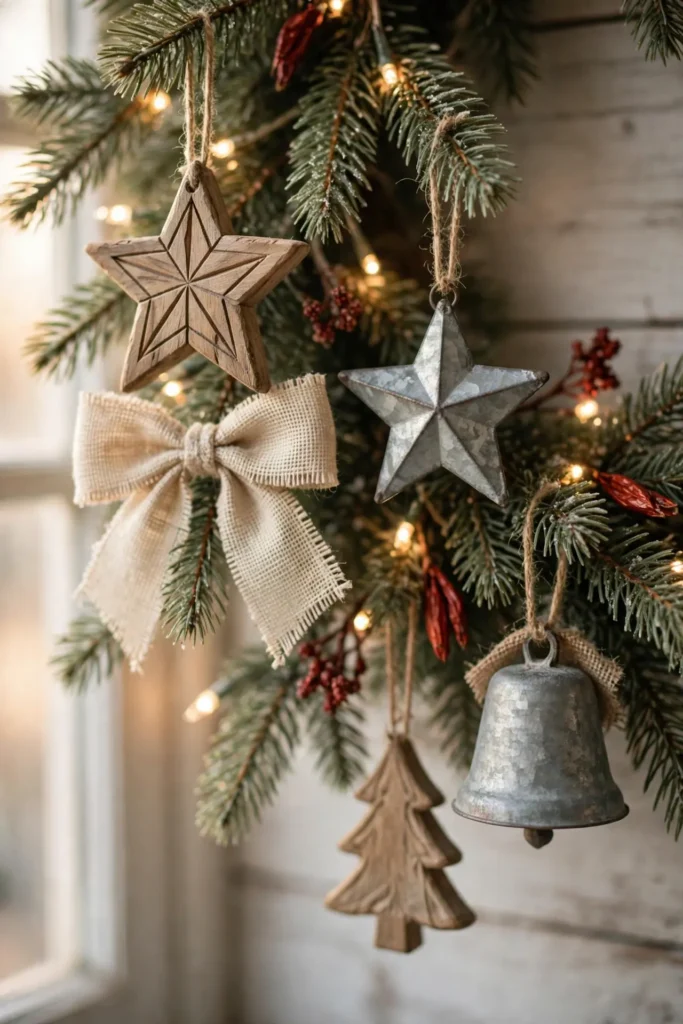 rustic christmas ornaments wood burlap galvanized