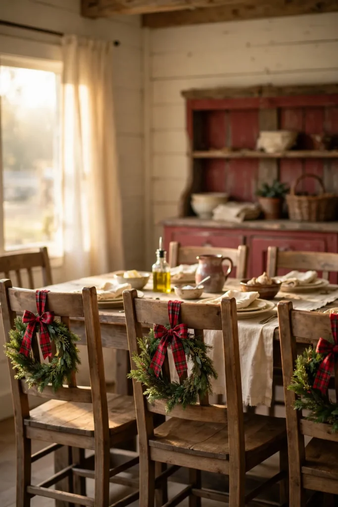 mini wreaths dining chair backs farmhouse christmas