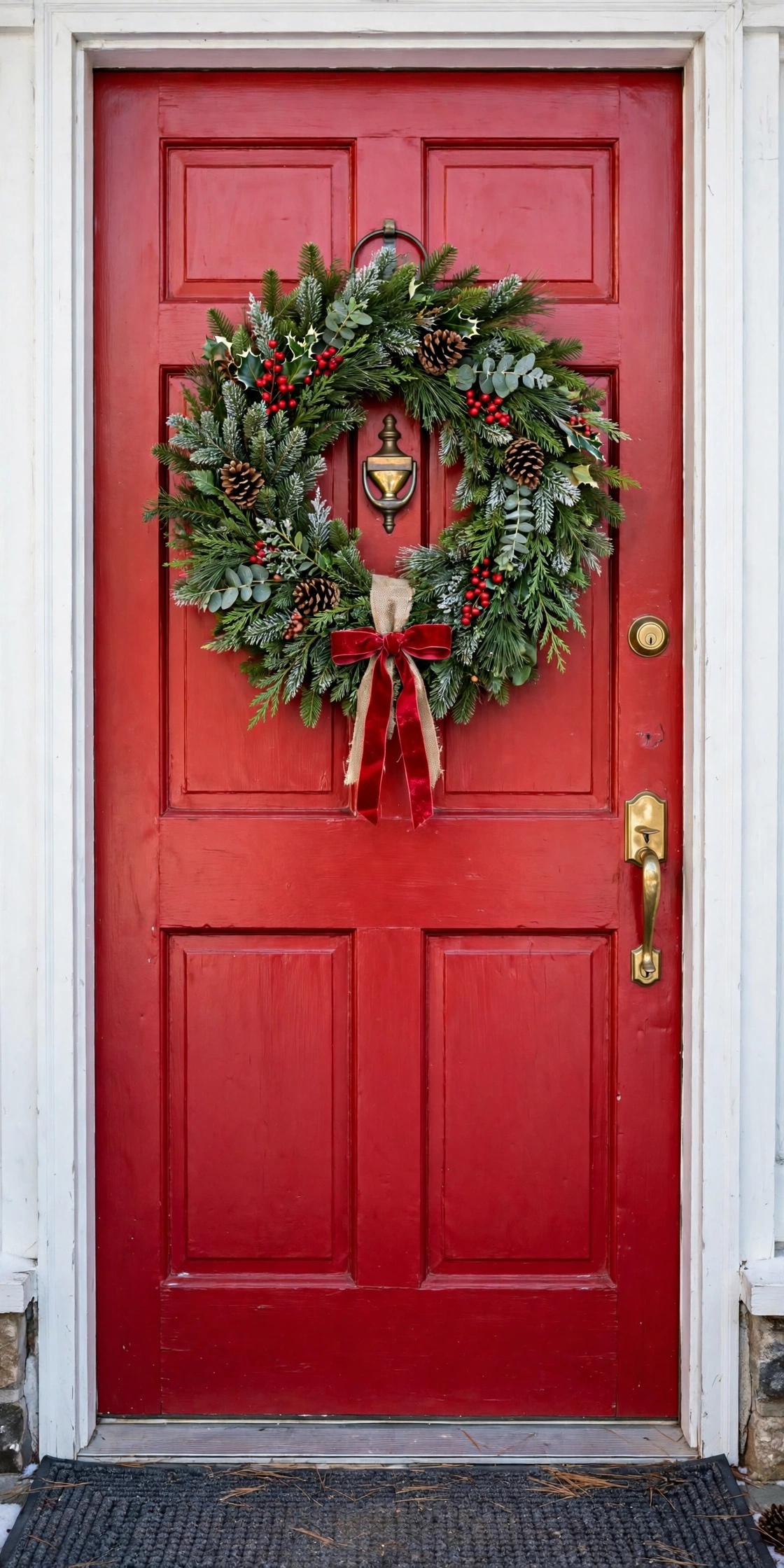 classic evergreen christmas wreath front door
