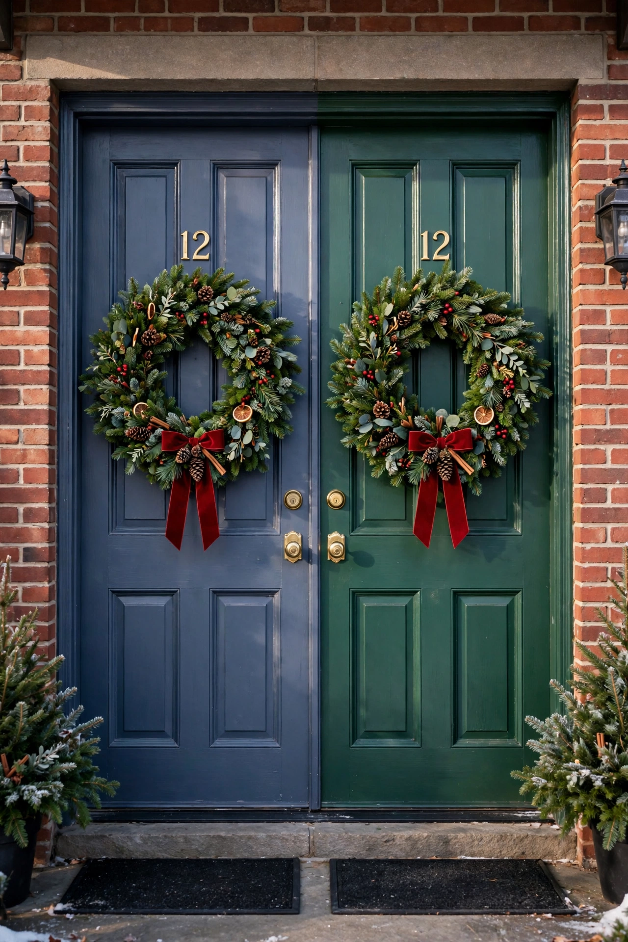 double wreaths double front doors christmas