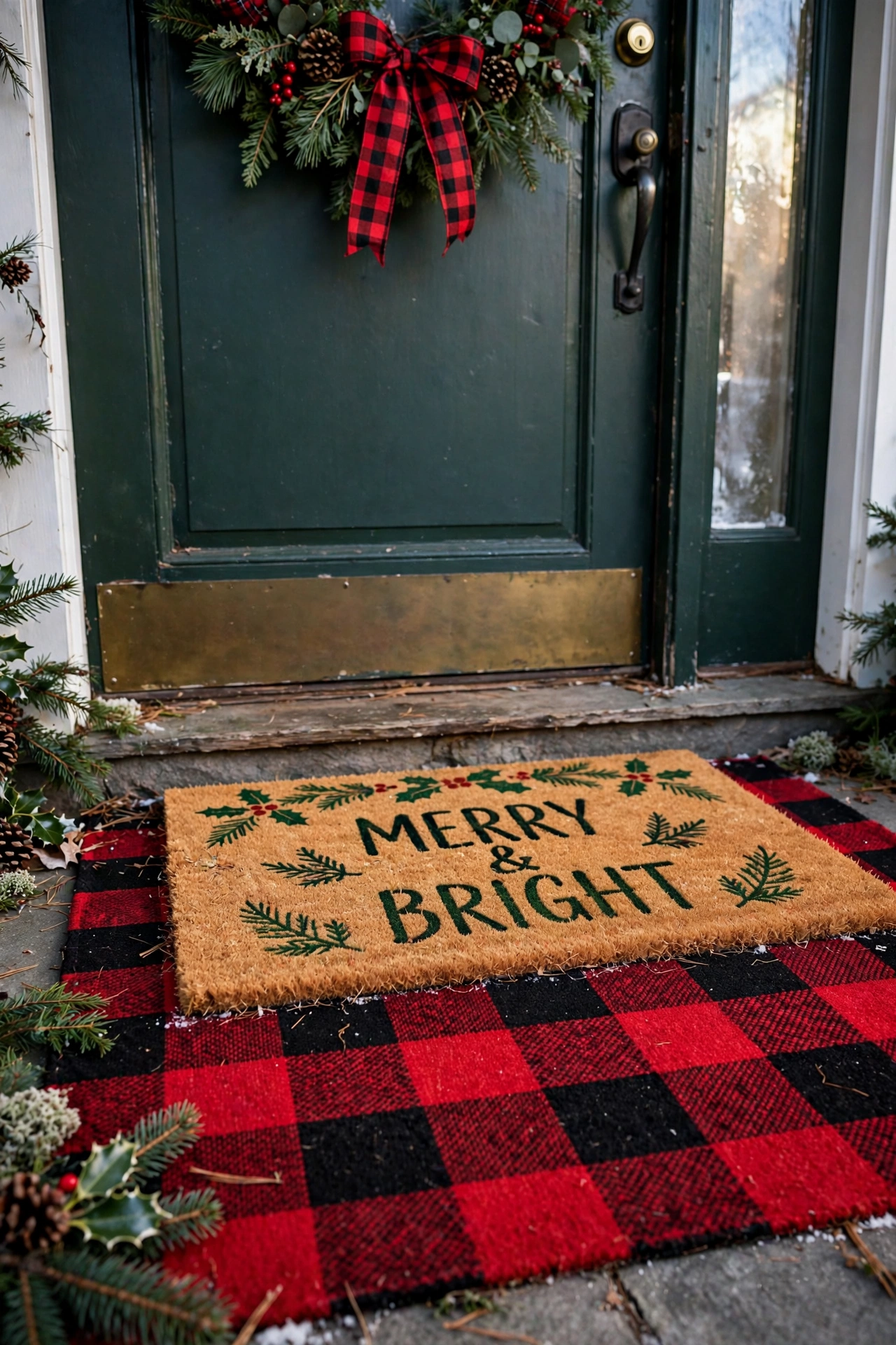 layered christmas doormats front door