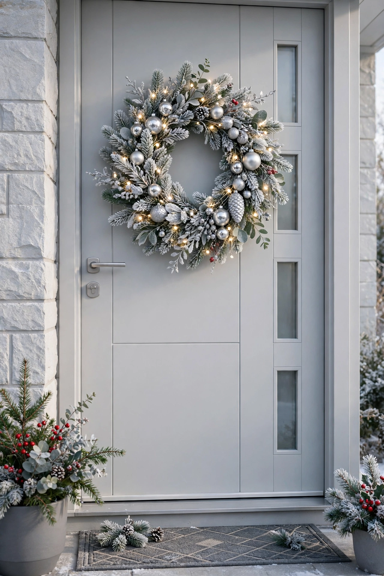 white silver elegant christmas front door