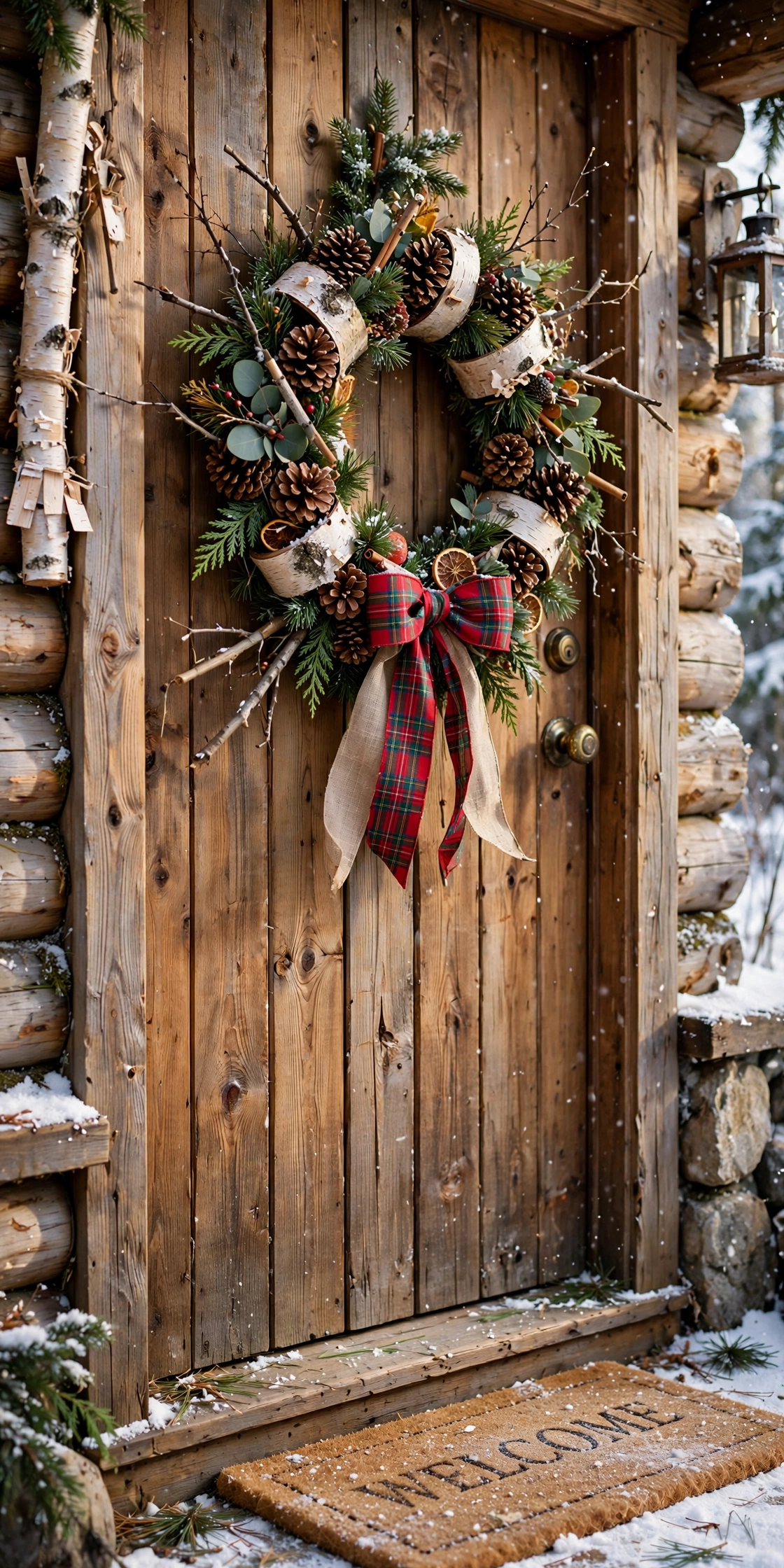 rustic woodland christmas front door decor
