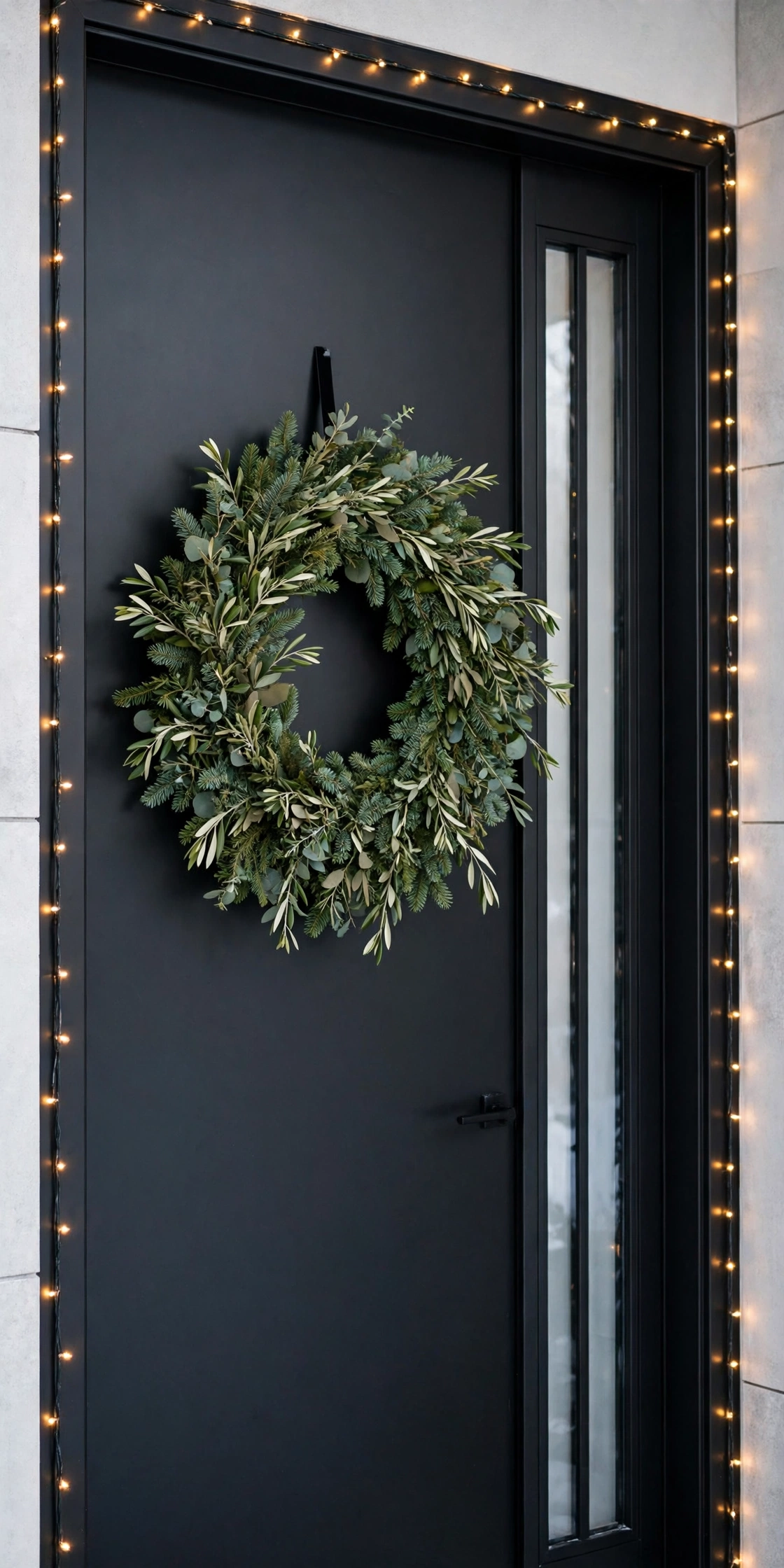 modern minimalist black front door christmas