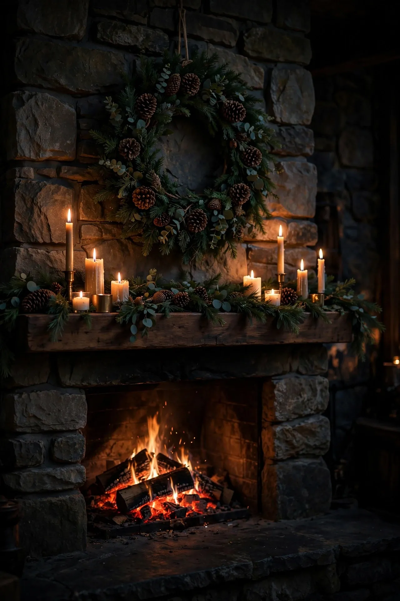 Christmas Fireplace Decor With Wreath Above Mantel christmas fireplace decor wreath above mantel mirror