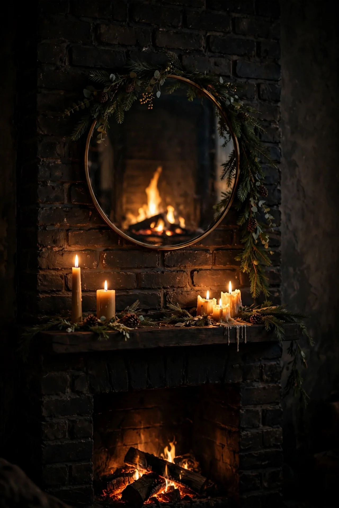 Mirror And Garland On The Chimney Breast christmas fireplace mirror garland chimney breast glow